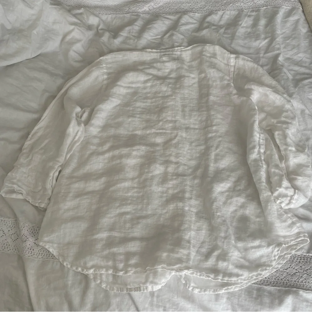 FLAX Large 100% Linen Long sleeve Shirt roll tab sleeve - Picture 5 of 9